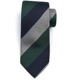 Stropdas Zijde Wide Stripe Navy Groen