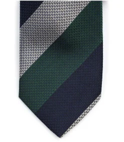 Stropdas Zijde Wide Stripe Navy Groen