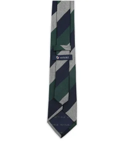 Stropdas Zijde Wide Stripe Navy Groen