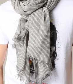 SUBWAY - Lente - zomersjaal van grijs katoen met fijne witte strepen