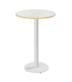Tafel hoog rond 60 cm witte poot en terrazzo bekleding