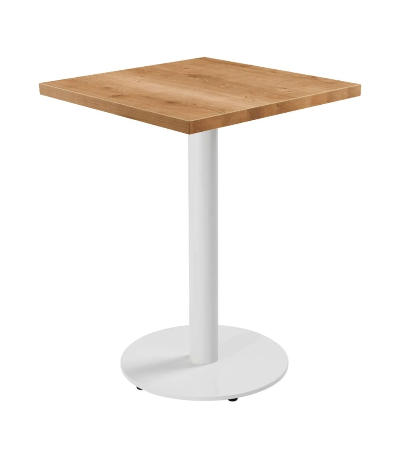 Tafel vierkant 60 cm witte voet en lichte houten bekleding