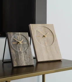 Tafelklok 16xH23,5cm travertijn beige Zone