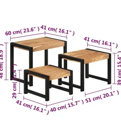 Tafeltjesset 3 st massief hout
