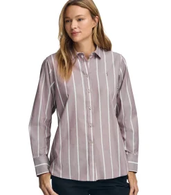 Taupe-roze gestreept hemd met relaxed fit en Rigby Go-logo