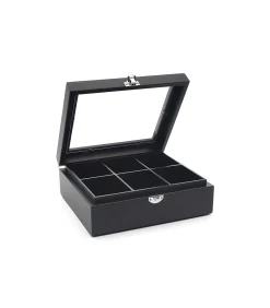 Theedoos Bamboe 6-vaks met venster, zwart