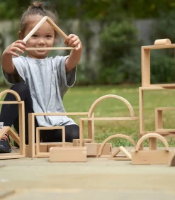 TickiT houten architect blokkenset - natuurlijk beukenhout - 28 stuks
