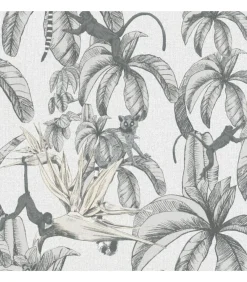 Topchic Behang Monkey Jungle Leaves grijs en zwart