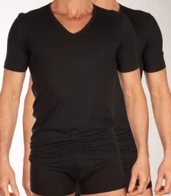 t-shirt v-hals 2 pack 95/5 organic cotton shirts black