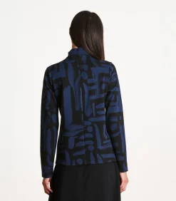 T-shirt zwart en blauw in jacquard met print en lange mouwen