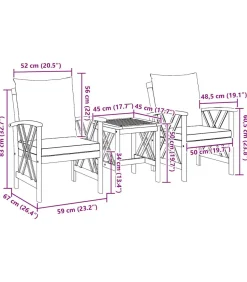 Tuinbank Set met kussen 3 pcs Bruin Massief acaciahout