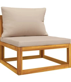 Tuinmiddenbank met kussens massief acaciahout taupe