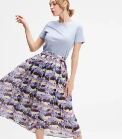 Uitlopende midi-rok met abstracte print