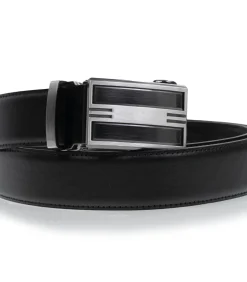 Verstelbare zwarte herenriem met tweekleurige gesp