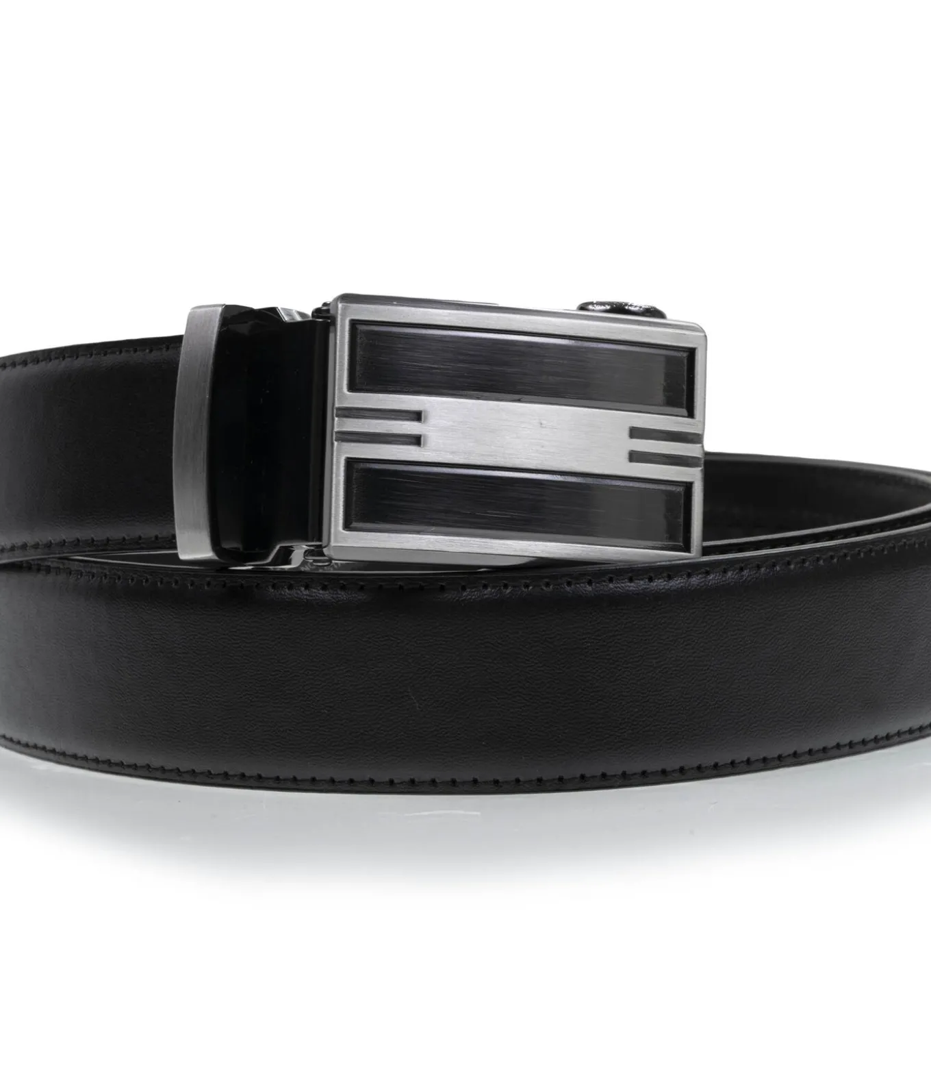 Verstelbare zwarte herenriem met tweekleurige gesp