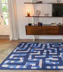 Vlak geweven woonkamer- en slaapkamerkleed BLUE LINES