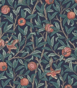 Vliesbehang Bird & Pomegranate Navy Blue