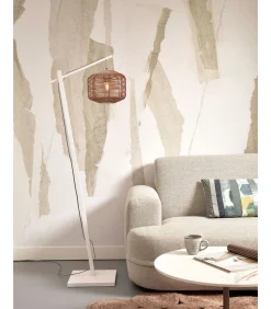 Vloerlamp Tanami - Bamboe Wit/Rotan - 55x30x150cm