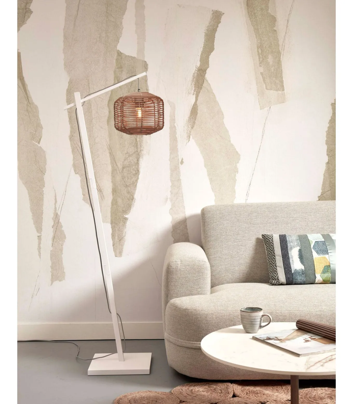 Vloerlamp Tanami - Bamboe Wit/Rotan - 55x30x150cm