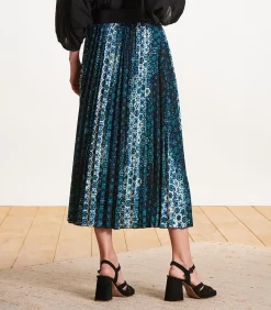 Volledig geplooide midirok in petrolblauw