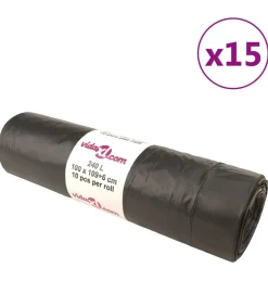 Vuilniszakken met trekkoorden 150 st 240 l zwart