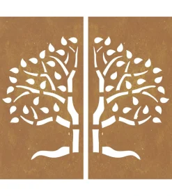 Wanddecoratie tuin 2 st boomontwerp 105x55 cm cortenstaal