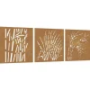 Wanddecoratie tuin 3 st grasontwerp 55x55 cm cortenstaal