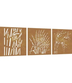 Wanddecoratie tuin 3 st grasontwerp 55x55 cm cortenstaal