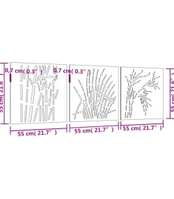 Wanddecoratie tuin 3 st grasontwerp 55x55 cm cortenstaal