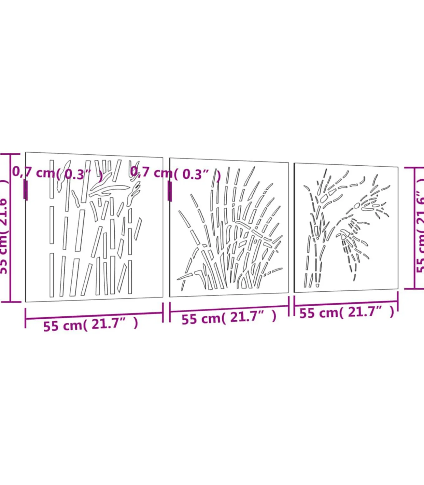 Wanddecoratie tuin 3 st grasontwerp 55x55 cm cortenstaal