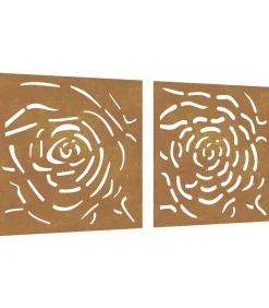 Wanddecoratie tuin 2 st rozenontwerp 55x55 cm cortenstaal