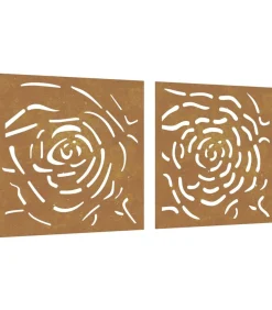 Wanddecoratie tuin 2 st rozenontwerp 55x55 cm cortenstaal