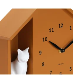 Wandklok Siting Cat - Geel - 24.9x24.9x27cm