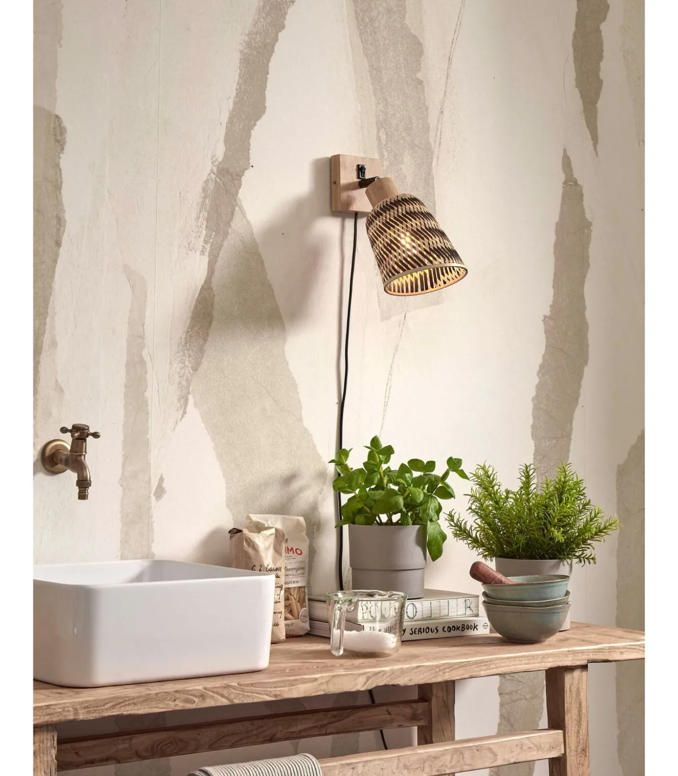 Wandlamp Java - Bamboe Naturel/Zwart - Ø15cm