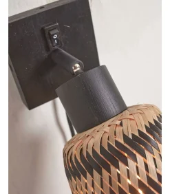 Wandlamp Java - Bamboe Zwart/Naturel - Ø15cm