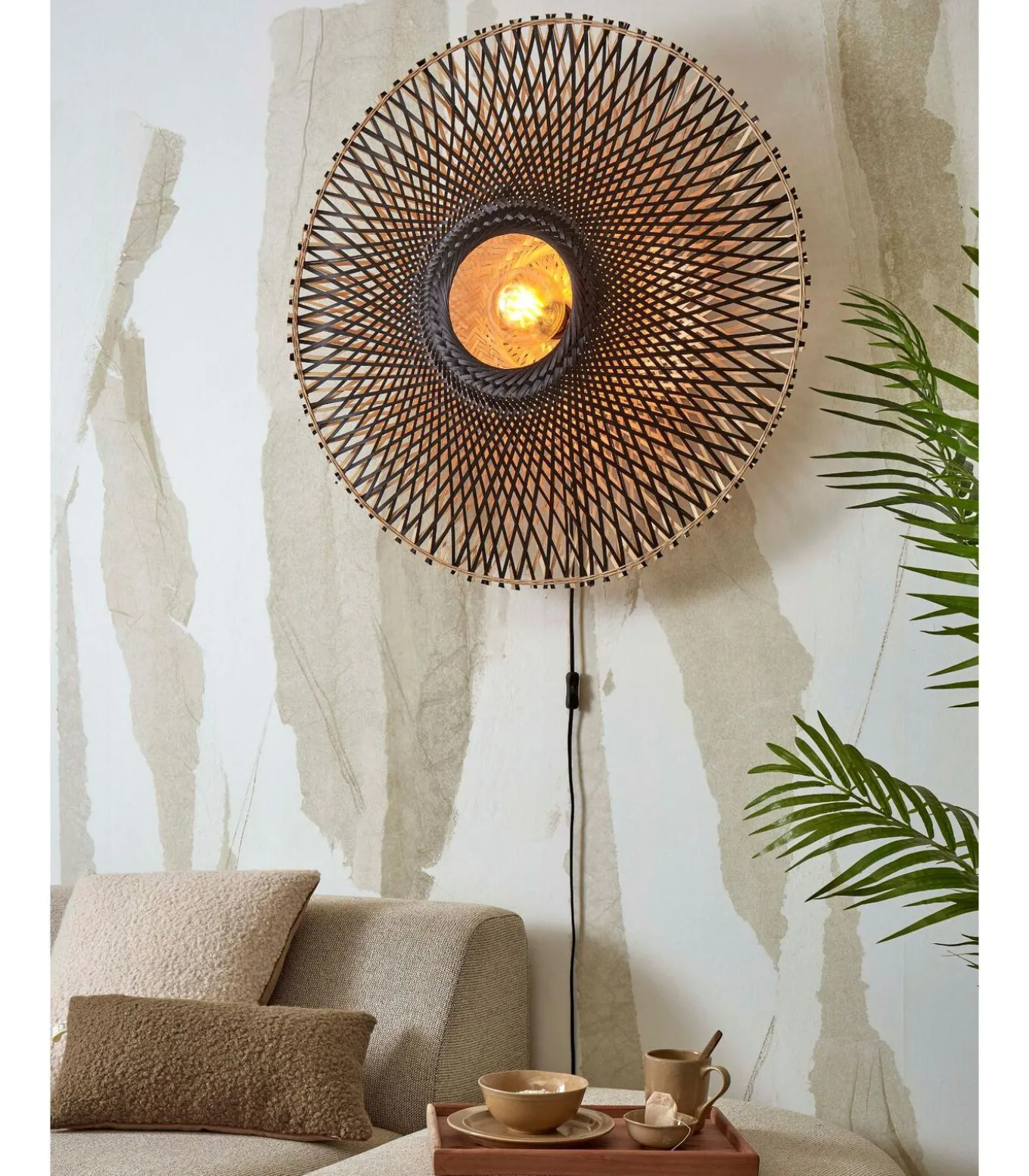 Wandlamp Kalimantan - Bamboe/Zwart - Ø87cm