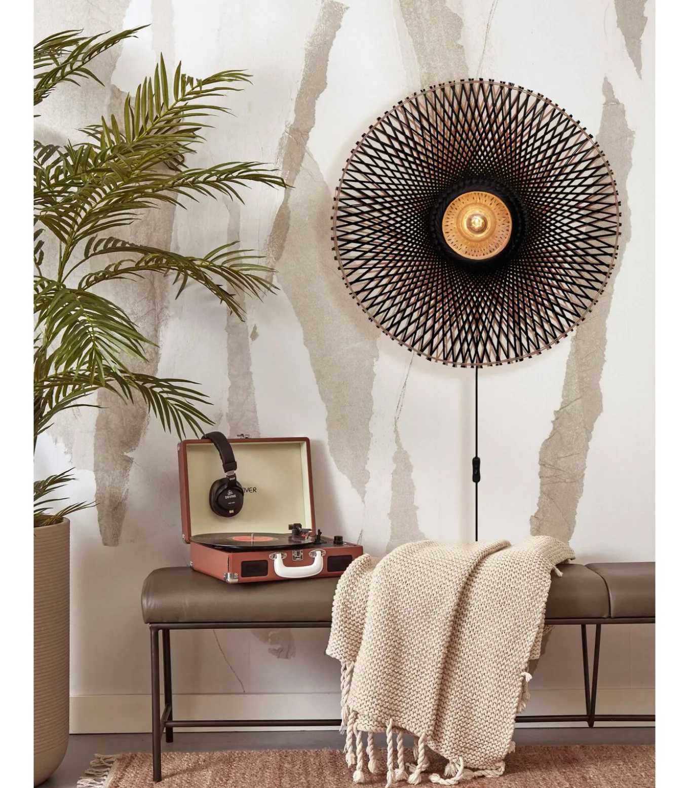 Wandlamp Kalimantan - Bamboe/Zwart - Ø87cm