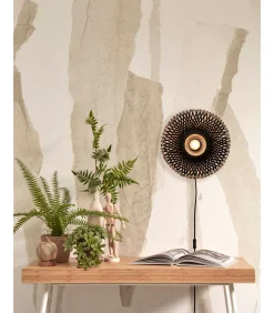 Wandlamp Kalimantan - Zwart/Bamboe - Ø30cm