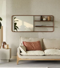 Wandrek met spiegel in notenhout en messing Félicie