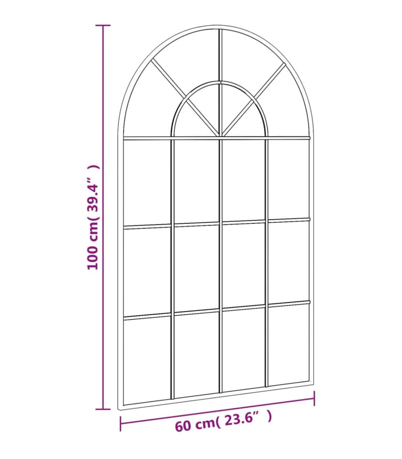 Wandspiegel boog 60x100 cm ijzer zwart