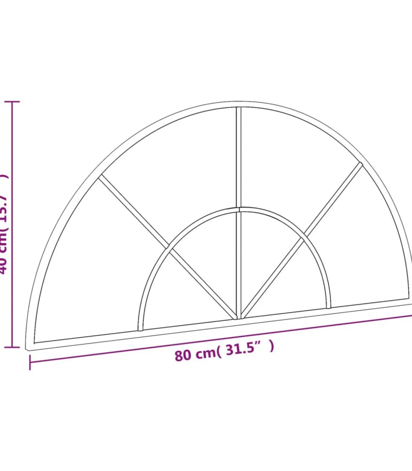 Wandspiegel boog 80x40 cm ijzer zwart