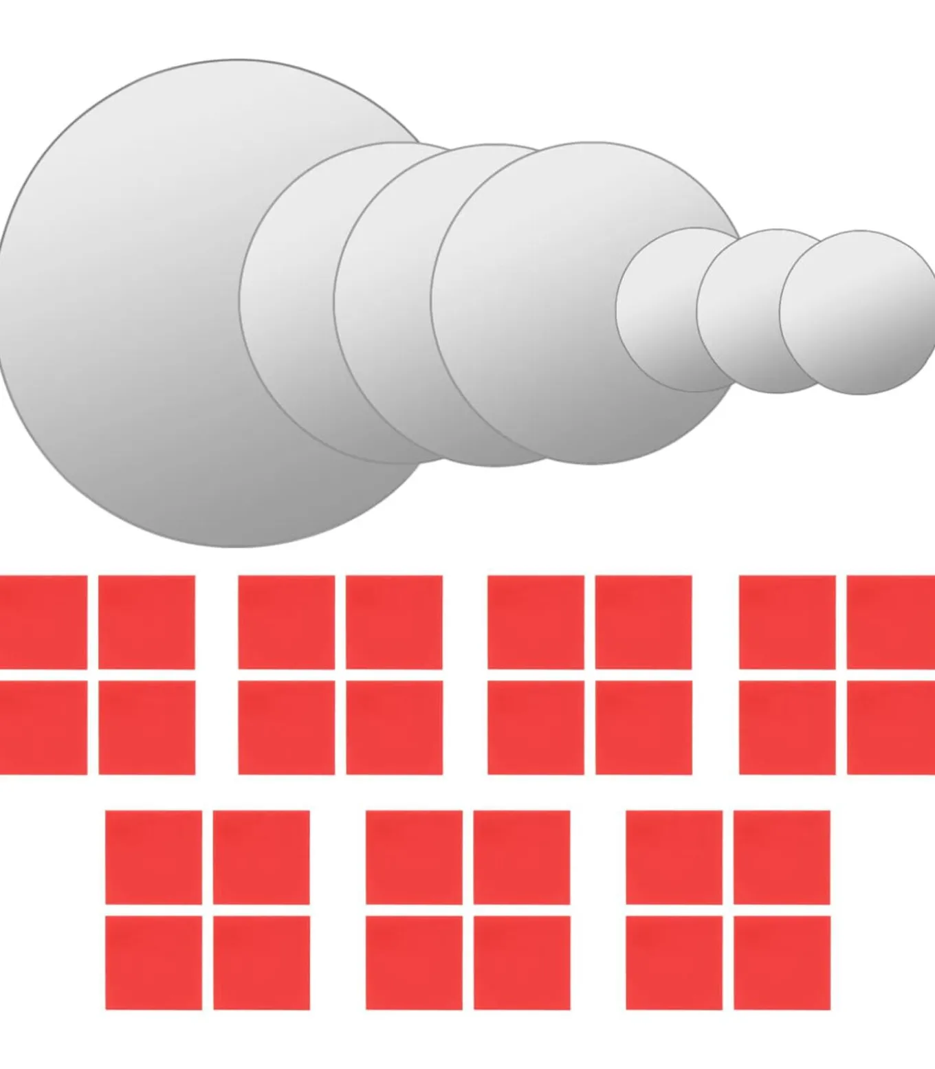 Wandspiegelset rond glas 7-delig