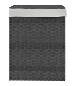 Wasmand met deksel 46x33x60 cm poly rattan grijs