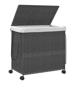Wasmand op wielen 60x35x60,5 cm rattan grijs
