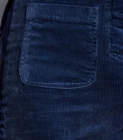 Wijde broek van marineblauwe fluweel met hoge taille