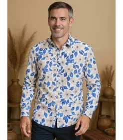 Wit herenoverhemd met bloemen