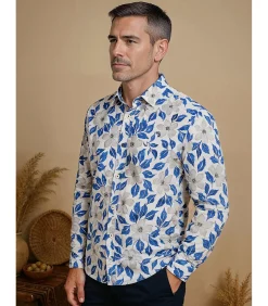 Wit herenoverhemd met bloemen