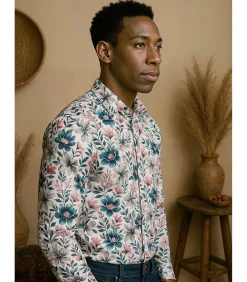 Wit overhemd met bloemenprint voor heren