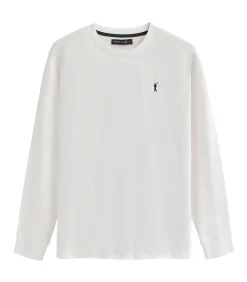 Wit T-shirt met lange mouwen en geborduurd Rigby Go-logo.