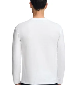 Wit T-shirt met lange mouwen en geborduurd Rigby Go-logo.